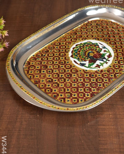 Minakari Rectangle Plate - W3446 Meenakari Trays & Plates