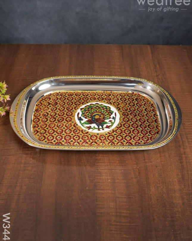 Minakari Rectangle Plate - W3446 Meenakari Trays & Plates