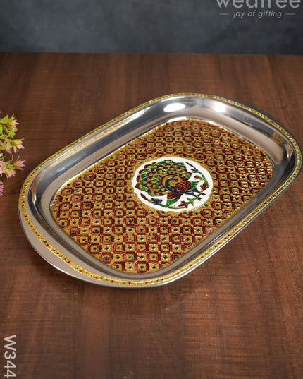 Minakari Rectangle Plate - W3446 Meenakari Trays & Plates