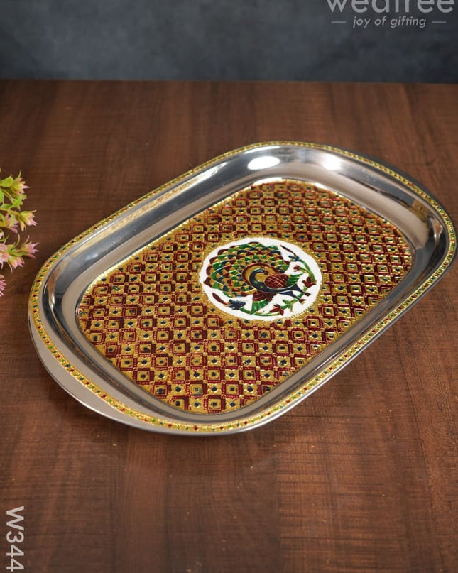Minakari Rectangle Plate - W3446 Meenakari Trays & Plates