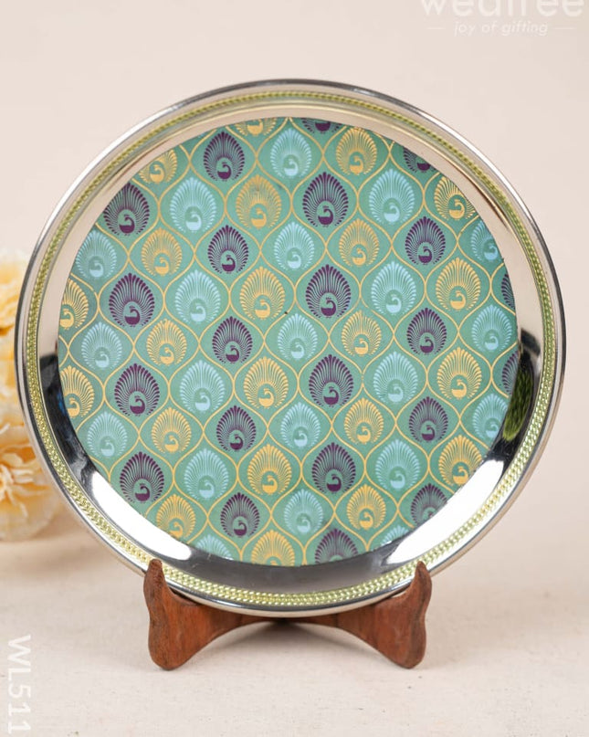 Digital Printed Meenakari Round Plate - Peacock Design - WL5111 Meenakari Trays & Plates
