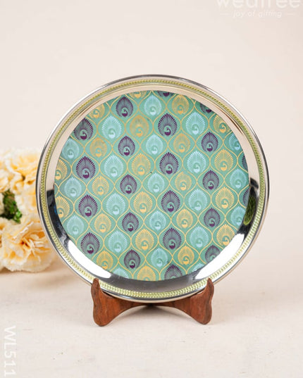 Digital Printed Meenakari Round Plate - Peacock Design - WL5111 Meenakari Trays & Plates