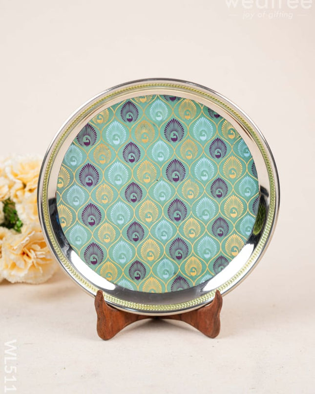 Digital Printed Meenakari Round Plate - Peacock Design - WL5111 Meenakari Trays & Plates