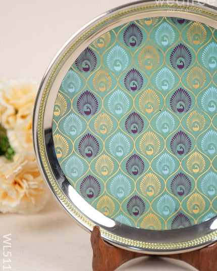 Digital Printed Meenakari Round Plate - Peacock Design - WL5111 Meenakari Trays & Plates