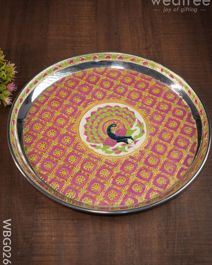 Meenakari Round Plate With Peacock Design - 12Inches Wbg0260 Trays & Plates