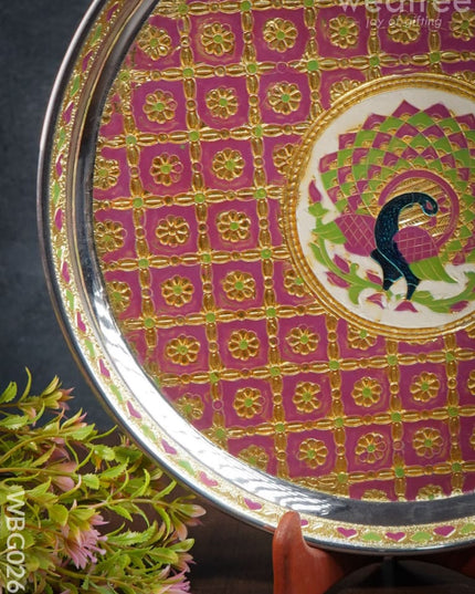 Meenakari Round Plate With Peacock Design - 12Inches Wbg0260 Trays & Plates