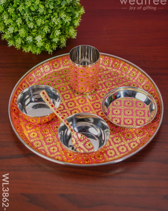 Meenakari Pooja Thali Set - Wl3862 Pink Trays & Plates