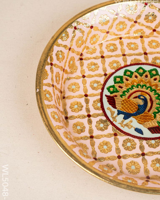 Meenakari Thambaalam Plate - 12 inch - Pink - WL5048-1 Meenakari Trays & Plates