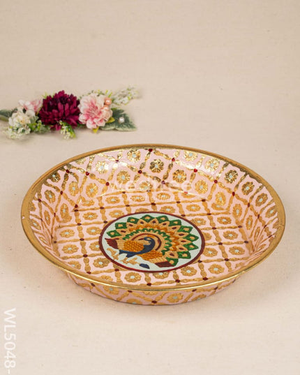 Meenakari Thambaalam Plate - 12 inch - Pink - WL5048-1 Meenakari Trays & Plates