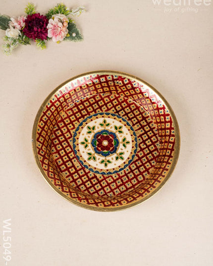 Meenakari Thambaalam Plate - 12 inch - Red - WL5049-1 Meenakari Trays & Plates