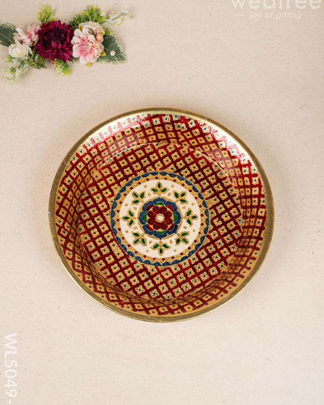 Meenakari Thambaalam Plate - 12 inch - Red - WL5049-1 Meenakari Trays & Plates