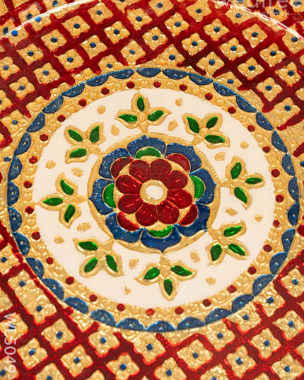 Meenakari Thambaalam Plate - 12 inch - Red - WL5049-1 Meenakari Trays & Plates