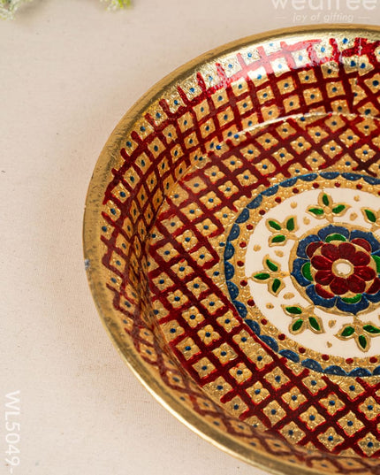 Meenakari Thambaalam Plate - 12 inch - Red - WL5049-1 Meenakari Trays & Plates