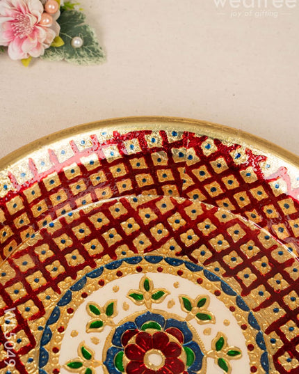Meenakari Thambaalam Plate - 12 inch - Red - WL5049-1 Meenakari Trays & Plates