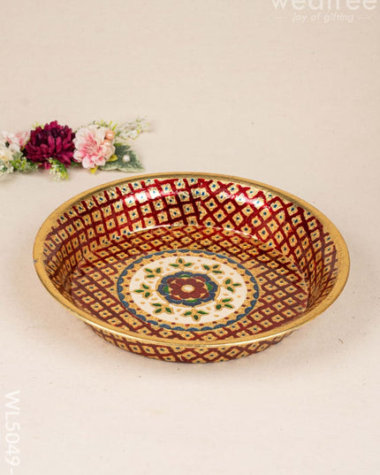 Meenakari Thambaalam Plate - 12 inch - Red - WL5049-1 Meenakari Trays & Plates