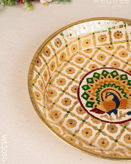 Meenakari Thambaalam Plate - 12 inch - White - WL5050-1 Meenakari Trays & Plates