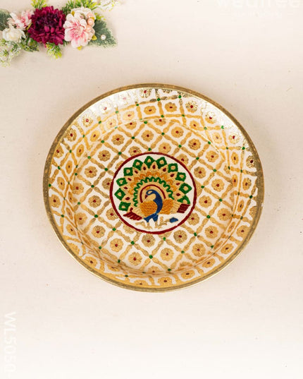 Meenakari Thambaalam Plate - 12 inch - White - WL5050-1 Meenakari Trays & Plates