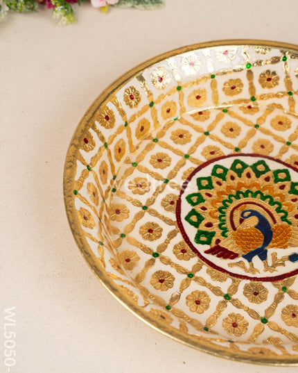Meenakari Thambaalam Plate - 12 inch - White - WL5050-1 Meenakari Trays & Plates