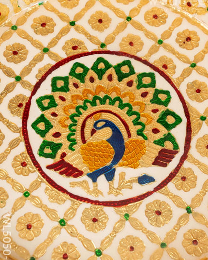 Meenakari Thambaalam Plate - 12 inch - White - WL5050-1 Meenakari Trays & Plates