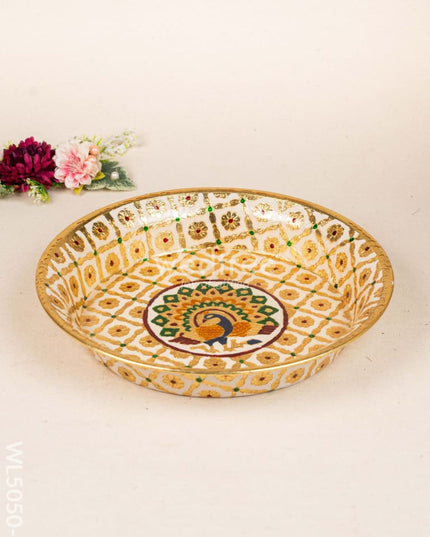 Meenakari Thambaalam Plate - 12 inch - White - WL5050-1 Meenakari Trays & Plates