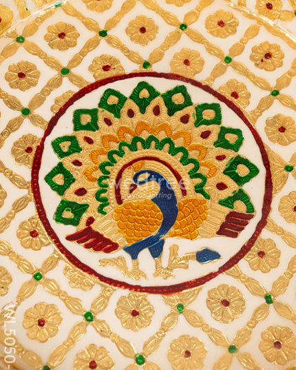 Meenakari Thambaalam Plate - 12 inch - White - WL5050-1 Meenakari Trays & Plates