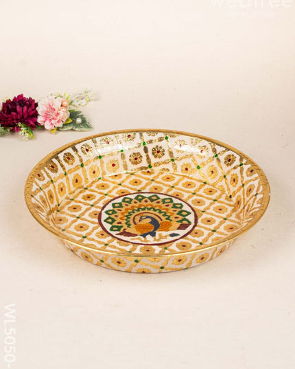 Meenakari Thambaalam Plate - 12 inch - White - WL5050-1 Meenakari Trays & Plates