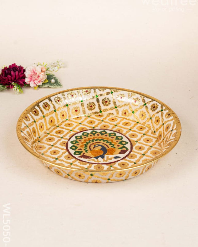 Meenakari Thambaalam Plate - 12 inch - White - WL5050-1 Meenakari Trays & Plates