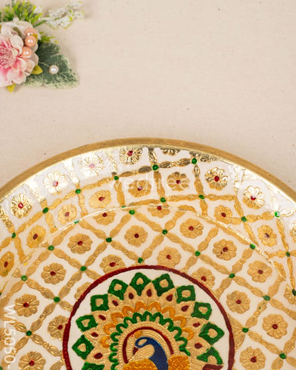 Meenakari Thambaalam Plate - 12 inch - White - WL5050-1 Meenakari Trays & Plates