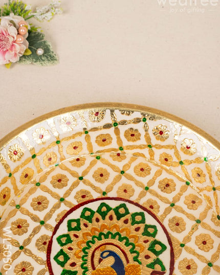 Meenakari Thambaalam Plate - 12 inch - White - WL5050-1 Meenakari Trays & Plates