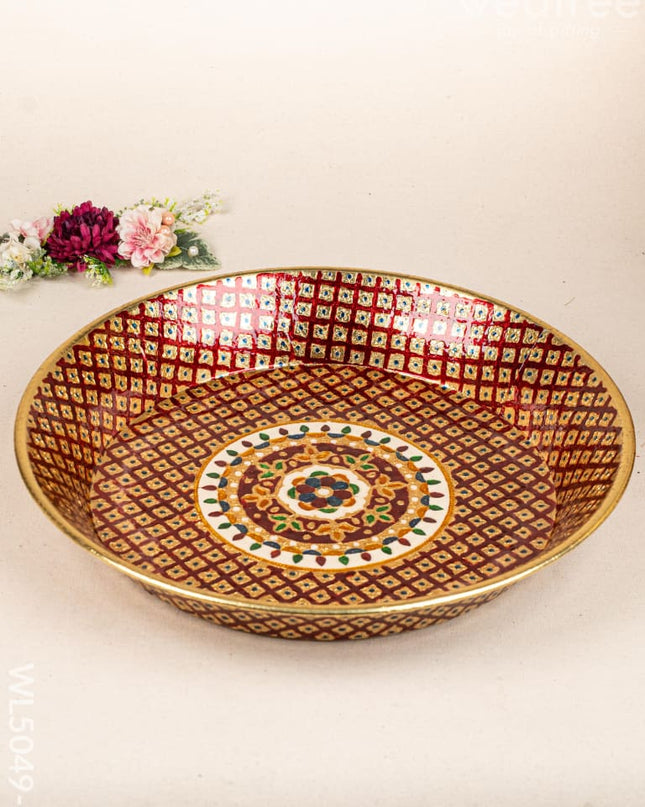 Meenakari Thambaalam Plate - 16 inch - Red - WL5049-2 Meenakari Trays & Plates