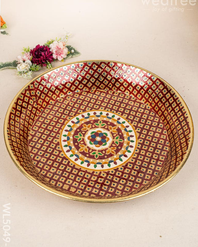 Meenakari Thambaalam Plate - 16 inch - Red - WL5049-2 Meenakari Trays & Plates