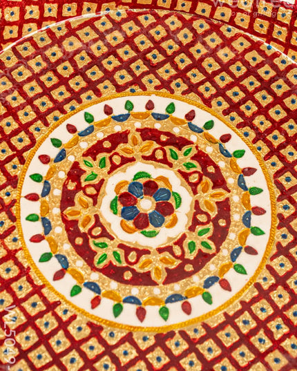 Meenakari Thambaalam Plate - 16 inch - Red - WL5049-2 Meenakari Trays & Plates