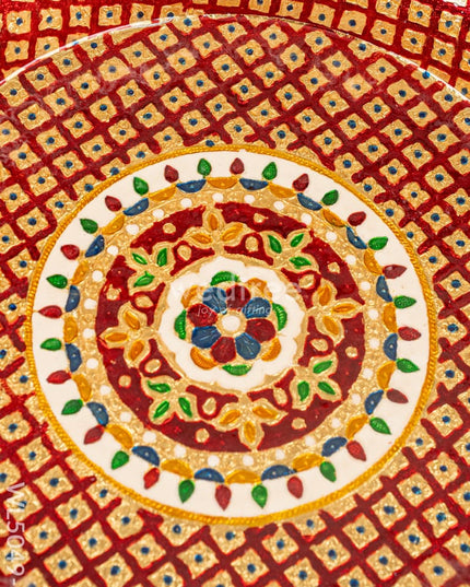Meenakari Thambaalam Plate - 16 inch - Red - WL5049-2 Meenakari Trays & Plates
