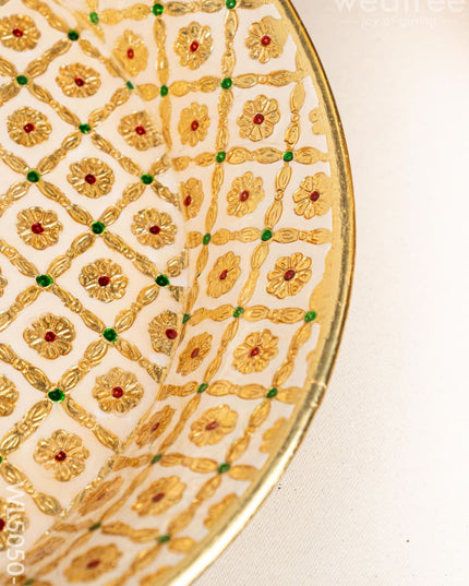 Meenakari Thambaalam Plate - 16 inch - White - WL5050-2 Meenakari Trays & Plates