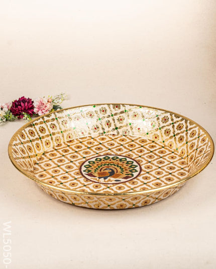 Meenakari Thambaalam Plate - 16 inch - White - WL5050-2 Meenakari Trays & Plates