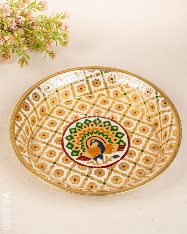 Meenakari Thambaalam Plate - 16 inch - White - WL5050-2 Meenakari Trays & Plates