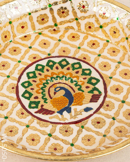 Meenakari Thambaalam Plate - 16 inch - White - WL5050-2 Meenakari Trays & Plates