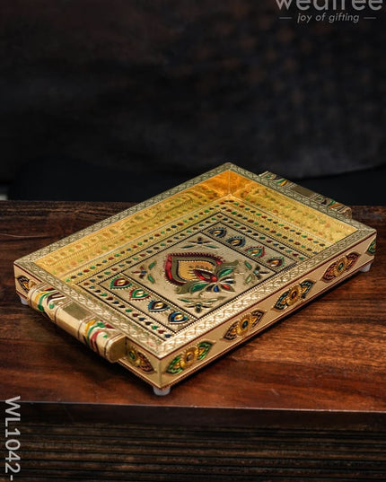 Meenakari Tray - 10X7 Inches Floral Design Deepam Trays & Plates