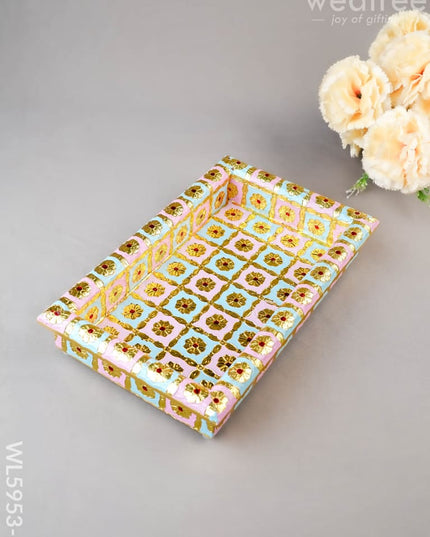 Meenakari Tray - Pastel Pink & Blue - 10X6 inch - WL5953-1 - Meenakari Trays & Plates