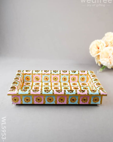 Meenakari Tray - Pastel Pink & Blue - 10X6 inch - WL5953-1 - Meenakari Trays & Plates