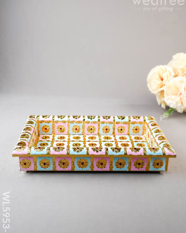 Meenakari Tray - Pastel Pink & Blue - 10X6 inch - WL5953-1 - Meenakari Trays & Plates