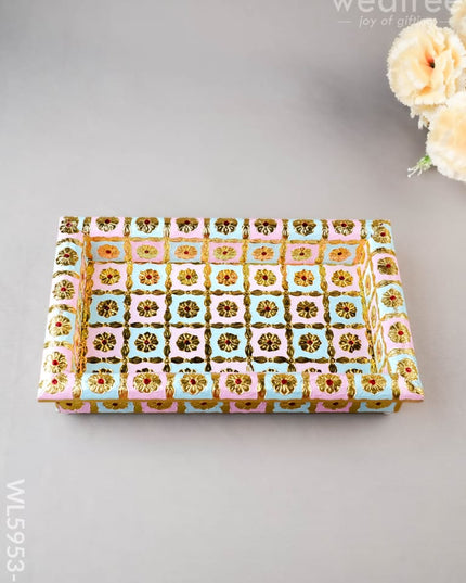 Meenakari Tray - Pastel Pink & Blue - 10X6 inch - WL5953-1 - Meenakari Trays & Plates