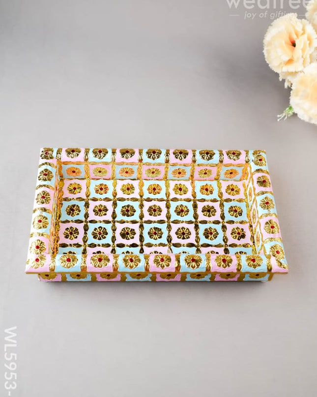 Meenakari Tray - Pastel Pink & Blue - 10X6 inch - WL5953-1 - Meenakari Trays & Plates