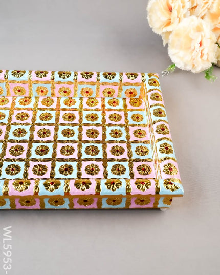 Meenakari Tray - Pastel Pink & Blue - 12X8 inch - WL5953-2 - Meenakari Trays & Plates