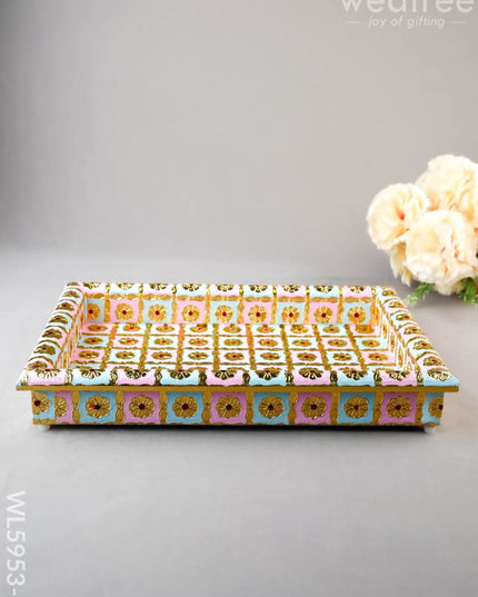 Meenakari Tray - Pastel Pink & Blue - 12X8 inch - WL5953-2 - Meenakari Trays & Plates