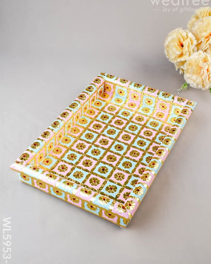 Meenakari Tray - Pastel Pink & Blue - 12X8 inch - WL5953-2 - Meenakari Trays & Plates