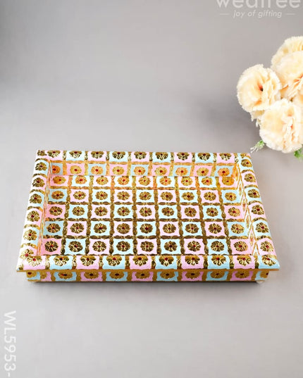 Meenakari Tray - Pastel Pink & Blue - 12X8 inch - WL5953-2 - Meenakari Trays & Plates