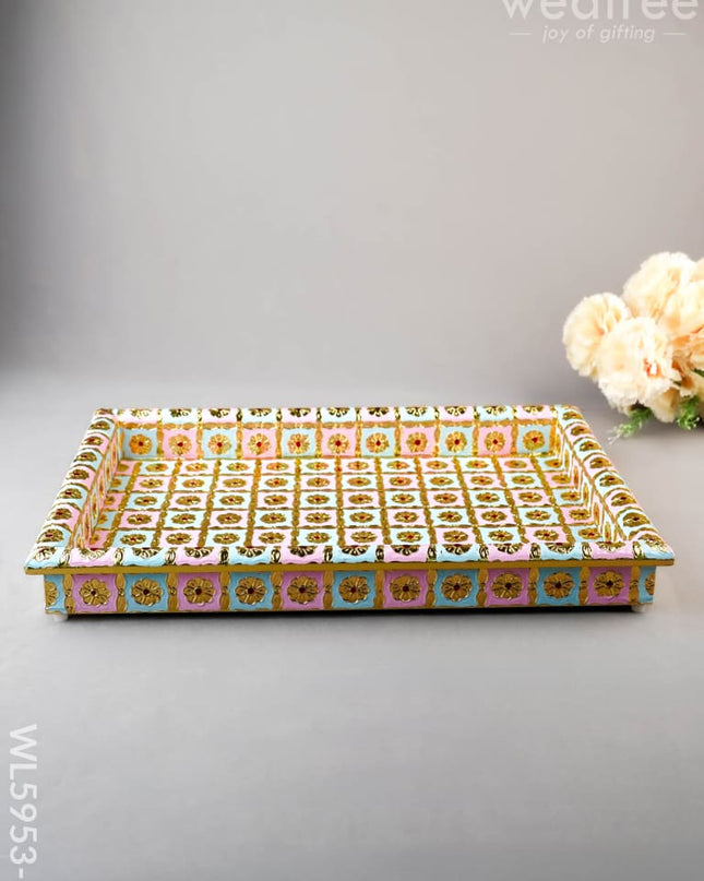 Meenakari Tray - Pastel Pink & Blue - 15x10 inch - WL5953-3 - Meenakari Trays & Plates