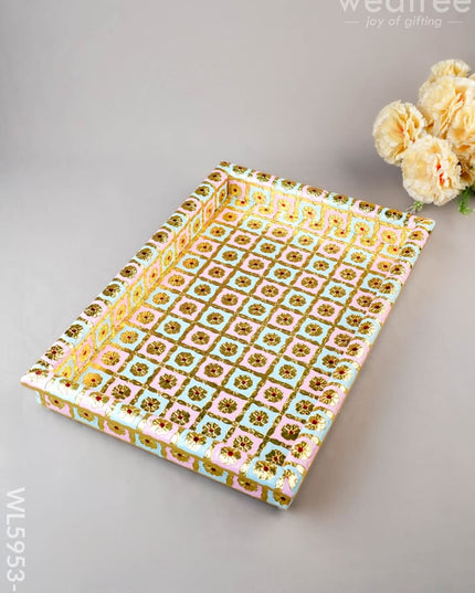 Meenakari Tray - Pastel Pink & Blue - 15x10 inch - WL5953-3 - Meenakari Trays & Plates