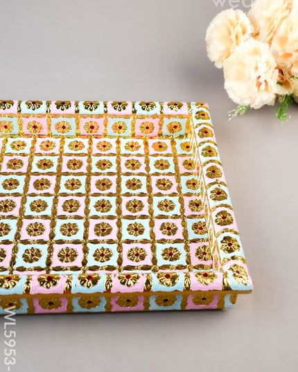 Meenakari Tray - Pastel Pink & Blue - 15x10 inch - WL5953-3 - Meenakari Trays & Plates